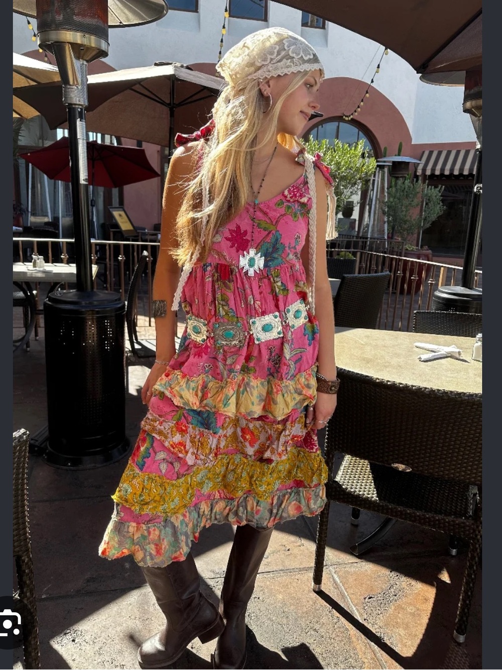 NWT Jaded Gypsy Drift Into Bloom Tiered Maxi Dress Hot Pink Floral Patchwork OS